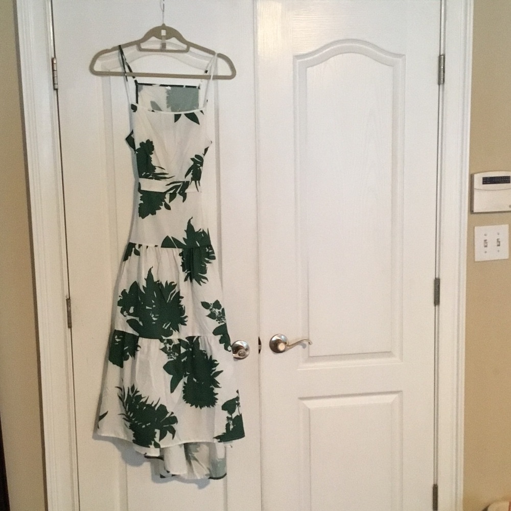 Women’s White Maxi Dress with Green Floral Print